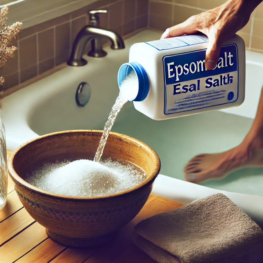 Preparing a sitz bath with Epsom salts for anal fissure relief